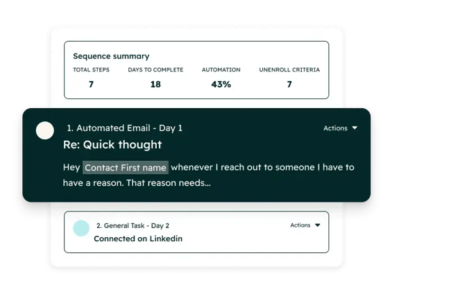 hubspot screenshot of sales hub sequence feature